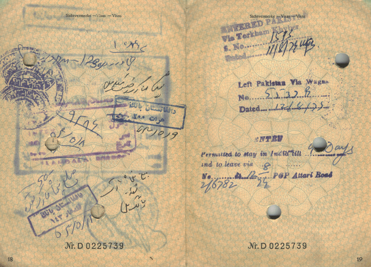 Visa Afghanistan Pakistan Khyber Pass 1974